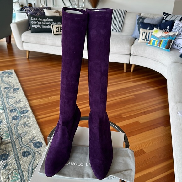 MANOLO BLAHNIK Amazing Suede Wedge Tall Boots in Eggplant!!